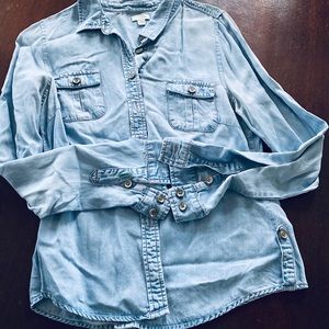 Blue open button down shirt